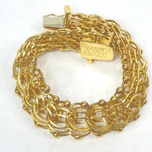 Exceptional 14K Gold Filigree Bracelet with Etched Links & Safety Chain JR1111